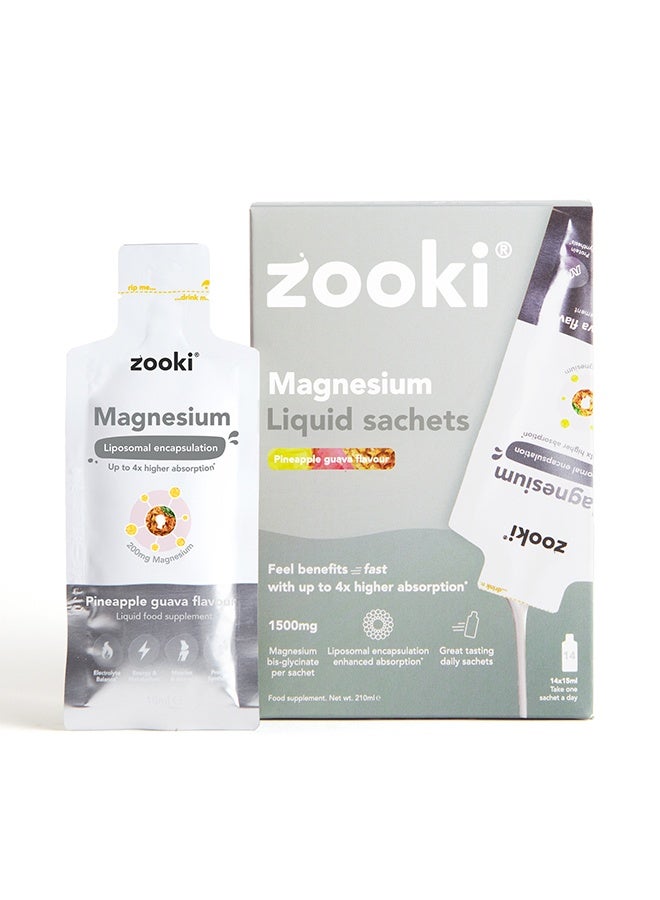 Zooki Liposomal Magnesium Bisglycinate 1500mg – Pineapple Flavor – High Absorption Liquid Sachets – Muscle, Sleep & Energy Support – 14 Sachets - Image 2